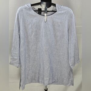 J. Jill Hooded Linen & Cotton Pullover 3/4 Sleeve Tunic, Large